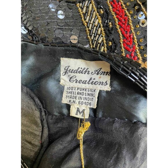 Vintage Judith Ann Creations Jacket Womens Medium Black Silk Beaded Sequined NEW - Picture 4 of 12